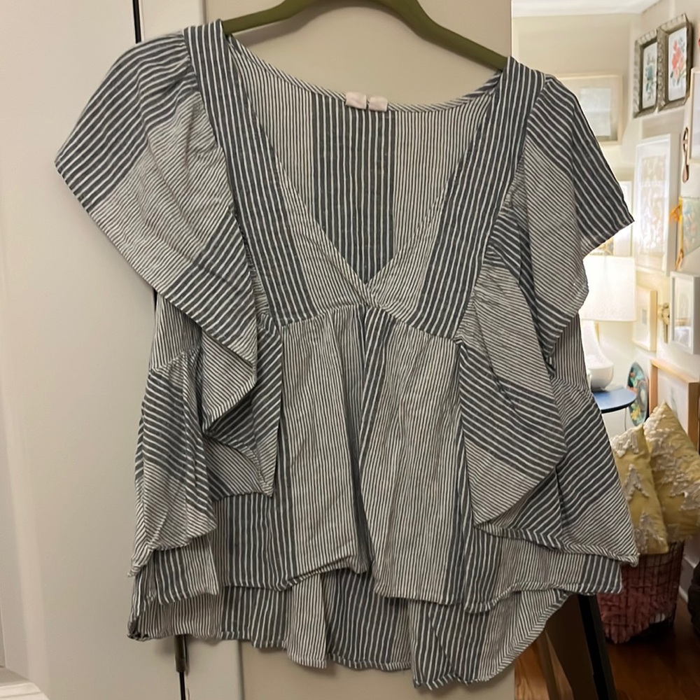 MELROSE & MARKET blue and white striped linen top